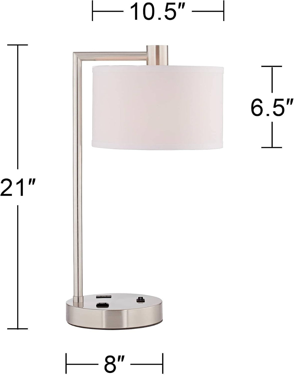 360 Lighting Colby Modern Desk Table Lamp with Hotel Style USB and AC Power Outlet in Base 21' High Brushed Nickel White Linen Drum Shade for Living Room Bedroom House Bedside Reading Home