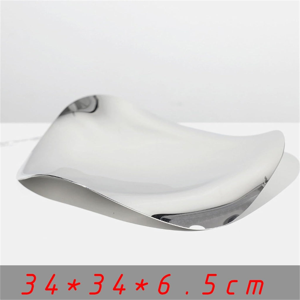 Wave Decoration Bowl Tray, Silver Stainless Steel Candy Dish - Creative Fruit Dessert Plate, Modern Home Table Decoration(Large)