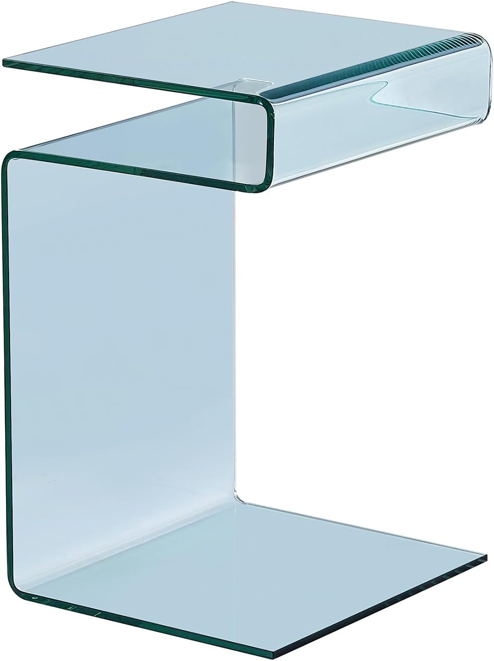 Glass Nightstand End Table, Clear S-Shaped Bedside Side Tables for Living Room, Sofa Bent Glass Table 16.55' D x 14.56' W x 24' H