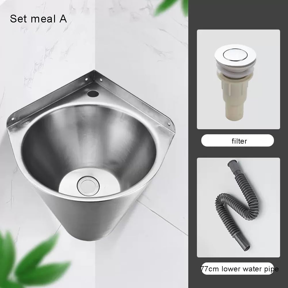 Stainless Steel Utility Sink, Wall-Mounted Single Bowl Sink, Small Triangle Wash Basin, Kitchen Washing Sink, for Restaurant, Laundry, Garage (Color : Silver-E, Size : 32.5x32.5x21cm) (Silver a 32