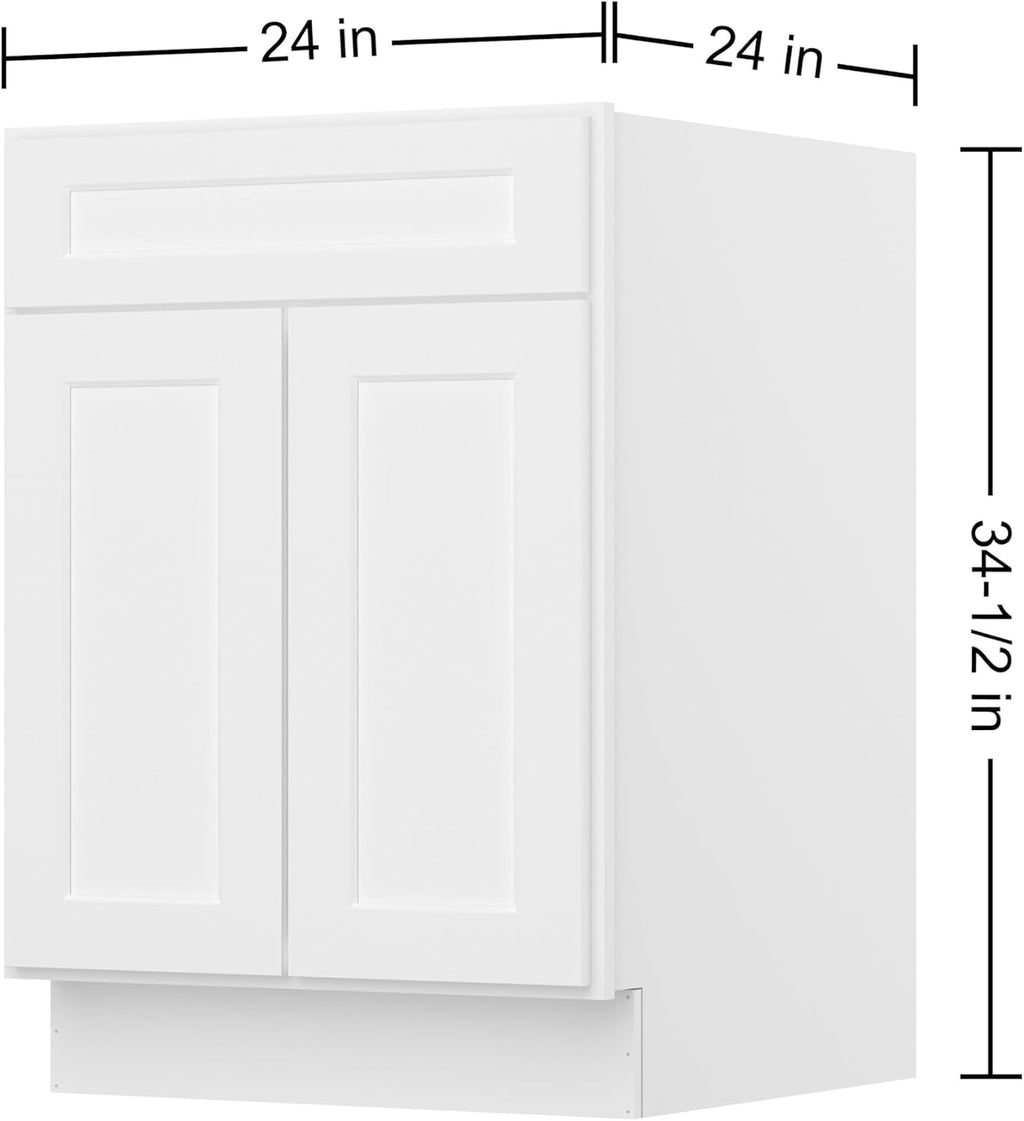 Furinno Shaker Drawer Base Kitchen Cabinet with 2-Doors, Ready to Assemble, 24 D x 24 W x 34.5 H, White