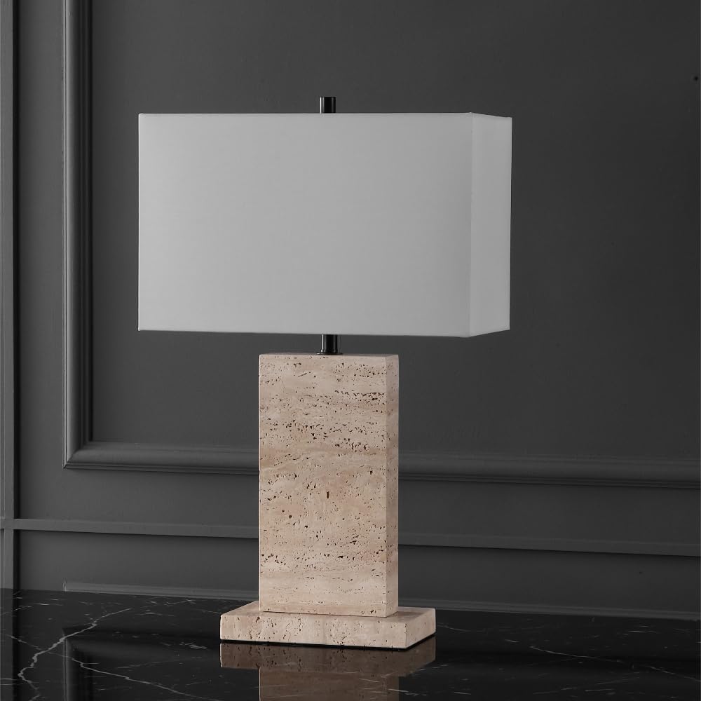 SAFAVIEH Couture Collection Jennabriana Travertine/Black 26-inch Dimmable Table Lamp for Bedroom Living Room Home Office Desk Nightstand