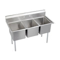 Elkay Foodservice 3 Compartment Sink, 57'X25.75' OA, 36' Working Height, 16X20 Bowl, 14 Deep, 9.75' Backsplash, No Drainboards, 8' On Center Faucet Hole, Galvinized Legs, Adjustable Feet, 16 Gauge 300 Series Stainless Steel, NSF Certified