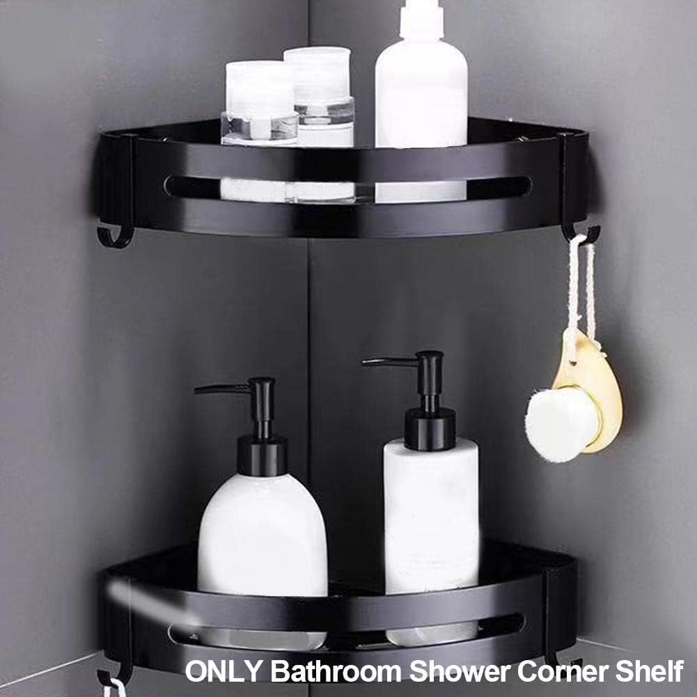 Corner Shower Caddy Bathroom Shelves, Bathroom Shelf, Triangle Towel Shower Storage Rack, Black Corner Shelves, Wall Mounted Aluminum Holder, No Drill Organizer（Black