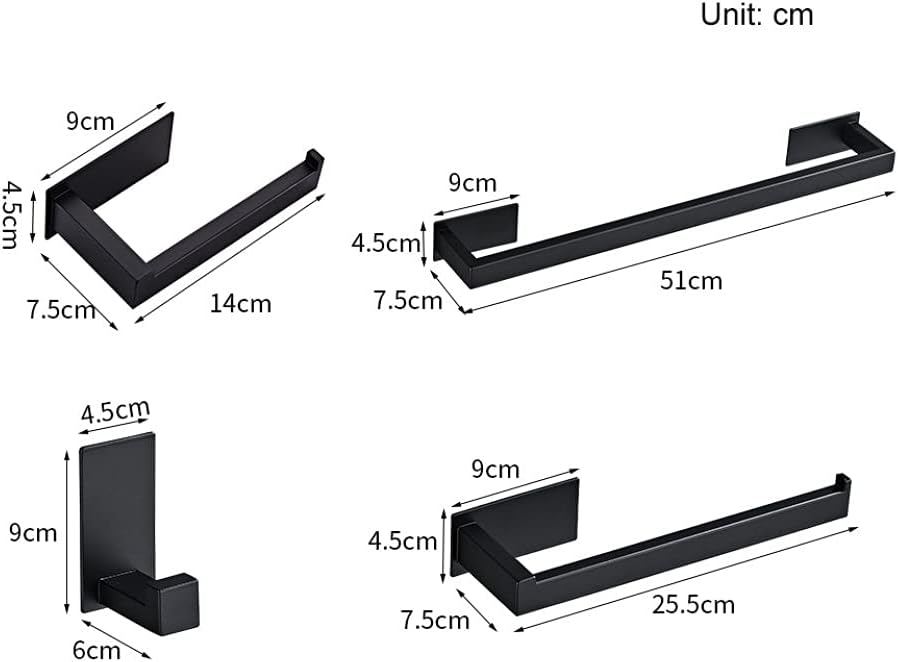 Bathroom Hardware Set Black Robe Hook Towel Rail Bar Rack Bar Shelf Tissue Paper Holder Toothbrush Holder Bathroom Accessories,B 4 Pieces