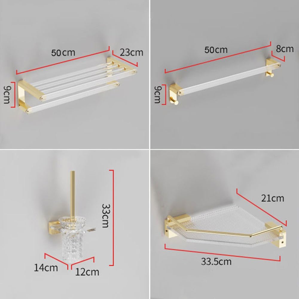 Bathroom Hardware Set, Gold Bath Accessories Wall Mounted Towel Rack,Towel Bar,Toilet Brush,Towel Hooks,Paper Holder,Towel Rack