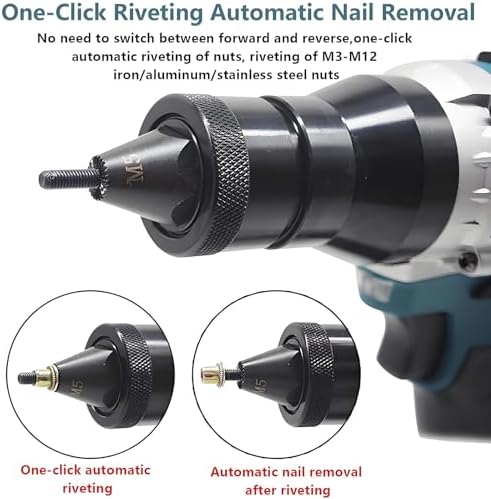 Cordless Rivet Nut Tool Set with 5200mAh Battery, Electric Nutsert Installation Kit for M3-M12, Portable Pop Rivet Gun, Heavy-Duty Assembly Tool, 2 Batteries Included