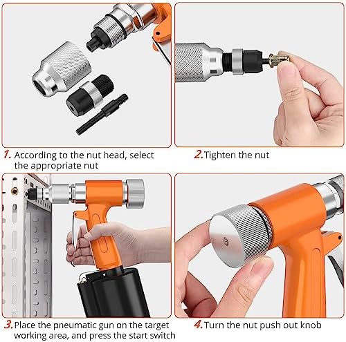 Pneumatic Rivet Nut Gun Hydraulic Air Riveter Blinding Riveting Nuts Tool with 5PCS Metric Mandrels M4 M5 M6 M8 M10, Pop Rivet Nut Gun Riveting Machine