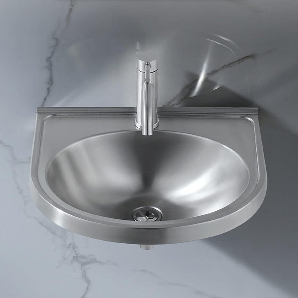 Stainless Steel Single Bowl Sink Wall-Mounted Triangle Wash Basin Kitchen Sink, Easy to Install(with Faucet and Inlet Pipe) (Color : Silver, Size : A) (Silver E)