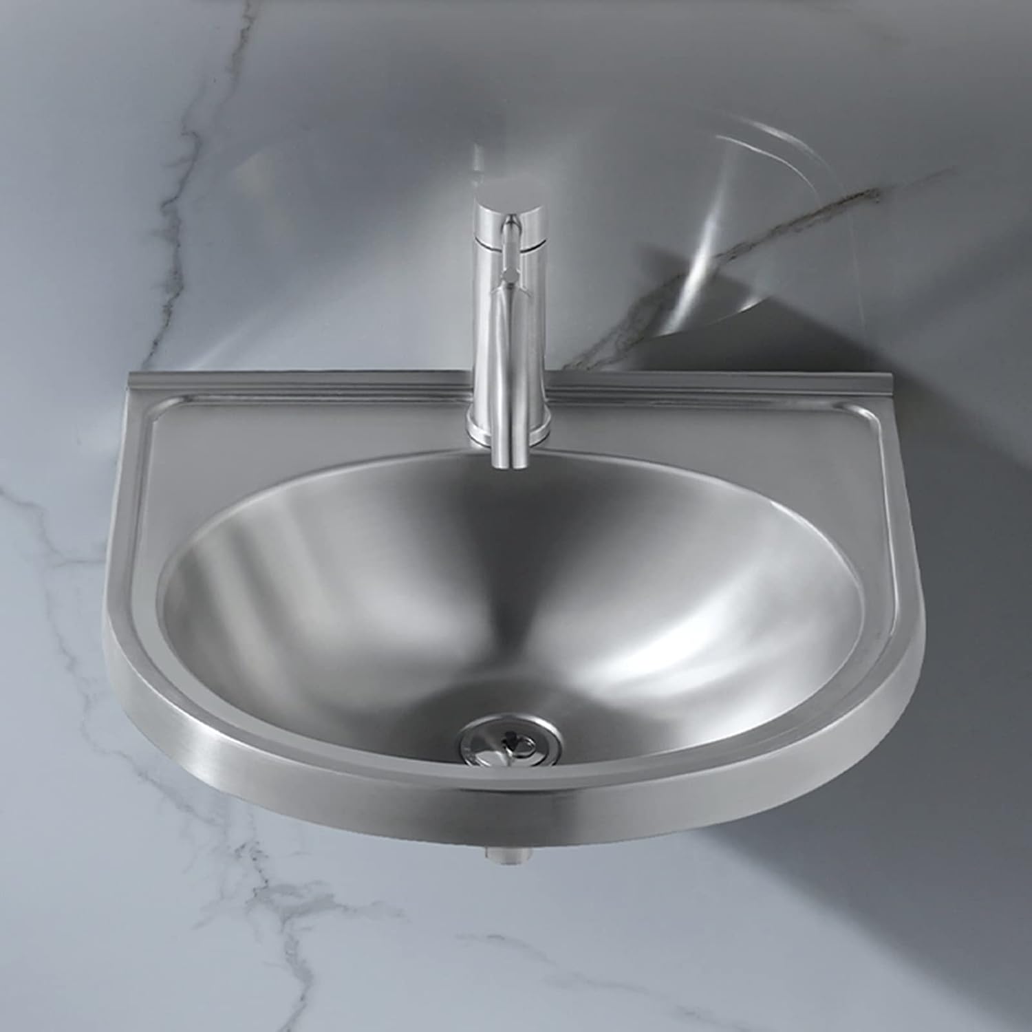 Stainless Steel Single Bowl Sink Wall-Mounted Triangle Wash Basin Kitchen Sink, Easy to Install(with Faucet and Inlet Pipe) (Color : Silver, Size : A) (Silver A)