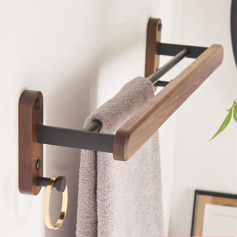 Wood Black Bathroom Hardware Set Towel Rack Toilet Paper Holder Towel Bar Bathroom Shelf Bathroom Accessories,Towel Double Bar