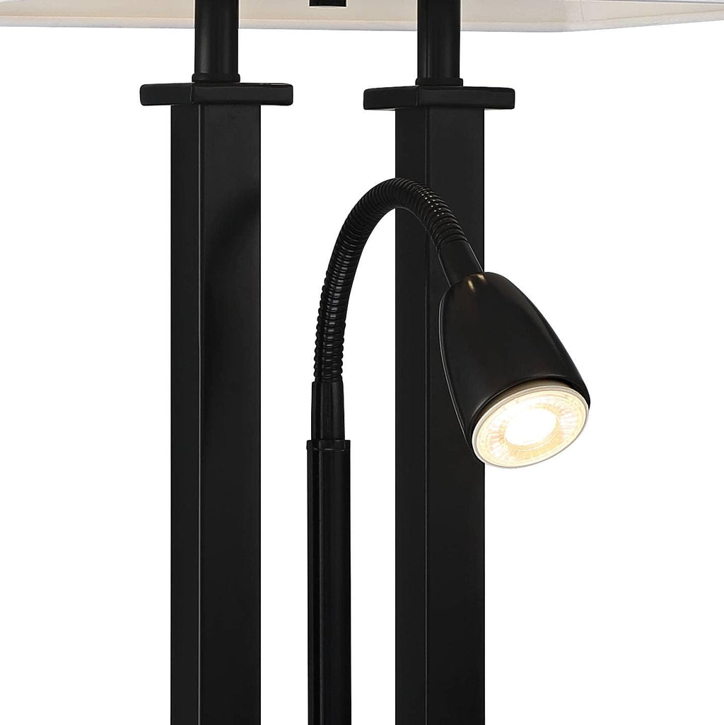 Possini Euro Design Deacon 26' High Modern Gooseneck Desk Lamp with USB Charging Ports A+C and AC Outlet LED Black Metal Oatmeal Linen Fabric Shade for Living Room Bedroom House Bedside Nightstand