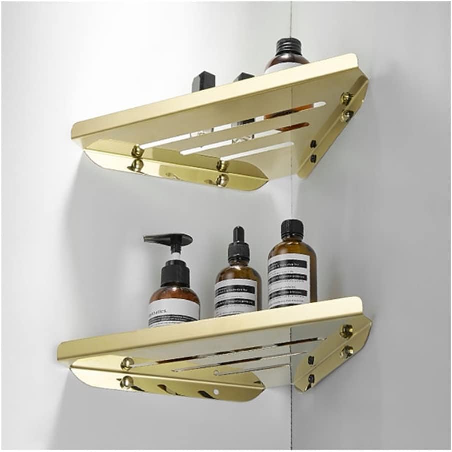Gold Corner Shower Caddy Stainless Steel Bathroom Shelf Organizer Wall Mounted Floating Shelves for Shampoo Soap Storage Kitchen Spice Rack with Towel Bar Brushed Gold Finish
