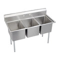 Elkay Foodservice 3 Compartment Sink, 81'X29.75' OA, 36' Working Height, 24X24 Bowl, 12 Deep, 10.75' Backsplash, No Drainboards, 8' On Center Faucet Hole, Galvinized Legs, Adjustable Feet, 16 Gauge 300 Series Stainless Steel, NSF Certified