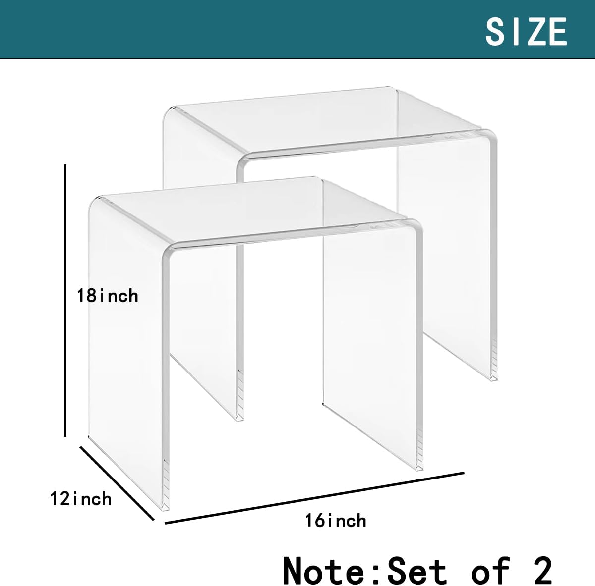 Clear Acrylic End Table with Rounded Edges,18' H Transparent Small Side Table Set of 2,Acrylic Side Table for Living Room, Night Stands for Bedrooms,Modern Occasional Tables (16' L x 12' W x 18' H)