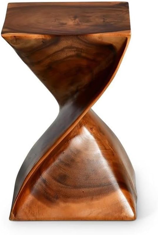 BOWERY HILL Modern Accent Side Table, 18 in H Solid Sheesham Wood, Natural Brown Wood Glaze Finish, Twist Silhouette, Versatile End Table or Plant Stand for Living Room or Bedroom Decor