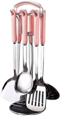 Kitchen Tools Spoons for Cooking Spatulas Cooking Utensils 7 Pieces Stainless Steel Ceramic Cookware Dining Gadgets Sets (Pink)