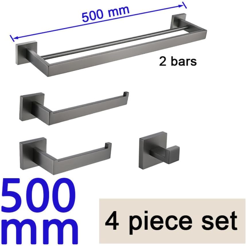 Brushed Grey Bathroom Accessorie Stainless Steel Gun Metal Towel Rack Toilet Paper Holder Robe Hook Towel Bar Toilet Hardware,2 Bars Set 50cm