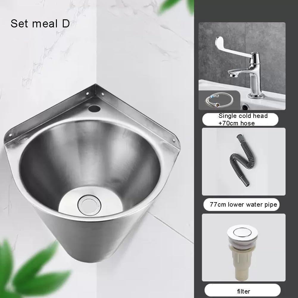 Stainless Steel Utility Sink, Wall-Mounted Single Bowl Sink, Small Triangle Wash Basin, Kitchen Washing Sink, for Restaurant, Laundry, Garage (Color : Silver-E, Size : 32.5x32.5x21cm) (Silver d 32