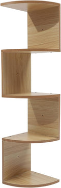 Wooden Wall-Mounted Rack 5-Tier Home Storage Shelf Light Walnut Floating Shelf Corner Design Decorative Holder for Living Room Kitchen Bathroom