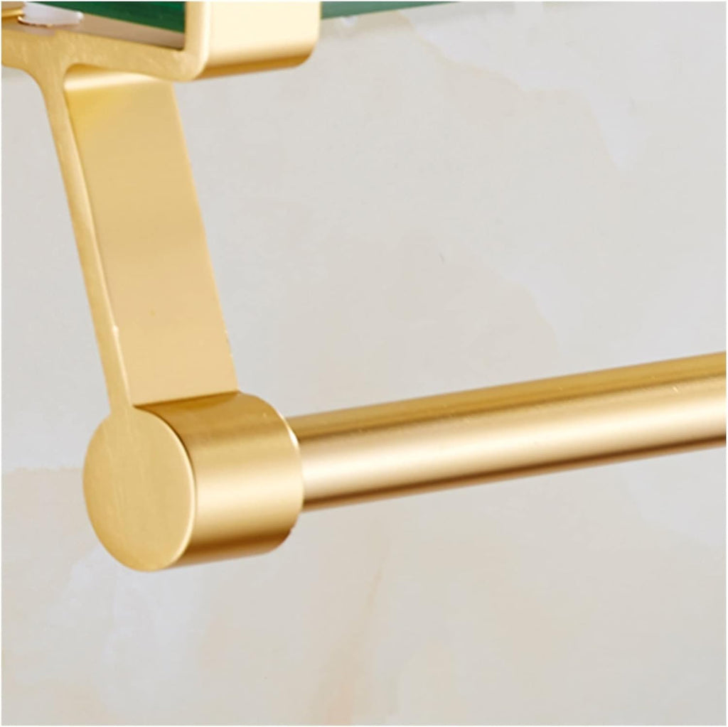 Glass Bathroom Shelf with Hand Towel Bar, Floating Glass Rectangular Wall Mounted, Tempered Glass Shelf for Bathroom, Toilet, Room Decor, Gold (40CMCH)