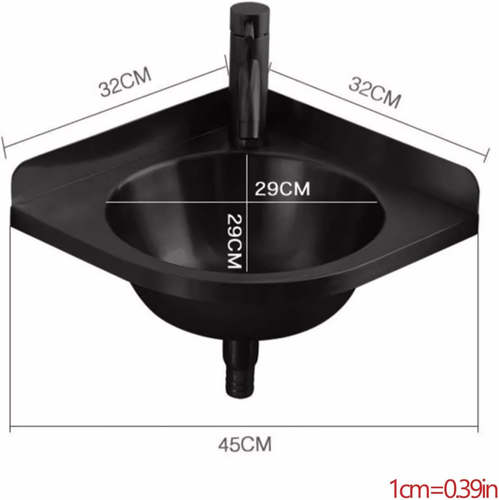 Single Bowl Sink, Stainless Steel Wall Mounted Wash Basin, Kitchen Sink Basin Small Sink Corner for Washing Food Prep, with Faucet Inlet Pipe (Color : Black, Size : C(32x32x45cm)) (Black C(32x32x
