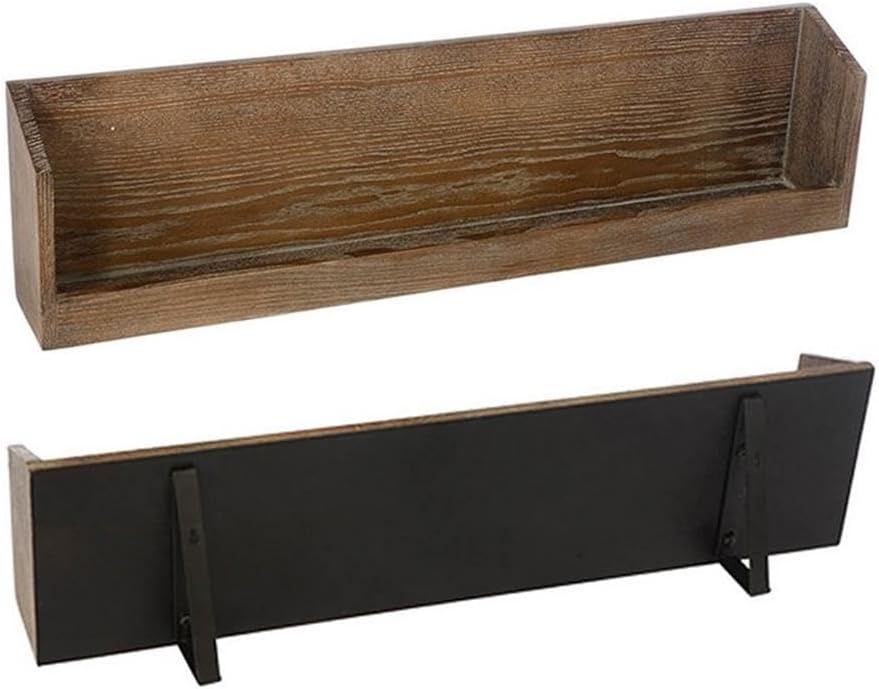 Pemberly Row 36' Wine Rack Display Shelf Set, Brown Wood & Black Metal, Wall-Mounted, Rectangular Design, Trimmed Corners, Industrial Style, Dining Bar Kitchen Decor, Set of 2