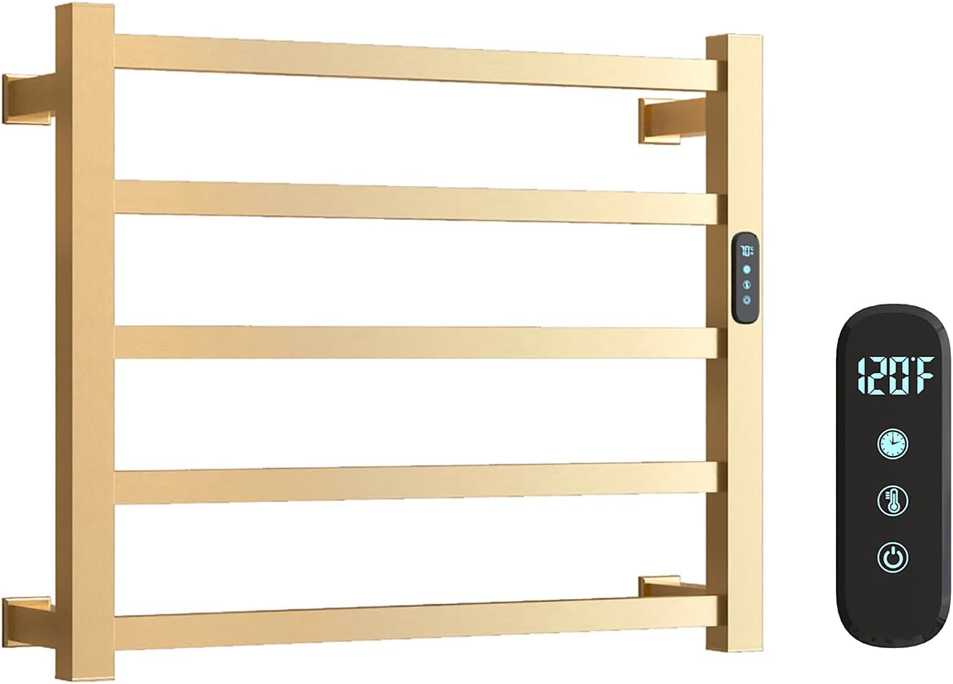 Luxury Heated Towel Rack Wall Mounted Towel Warmers, 5 Bars Towel Warmer Rack for Bathroom with Timer & Temperature Multi-Level Adjustable, Hardwired and Plug-in Compatible (Brushed Gold)