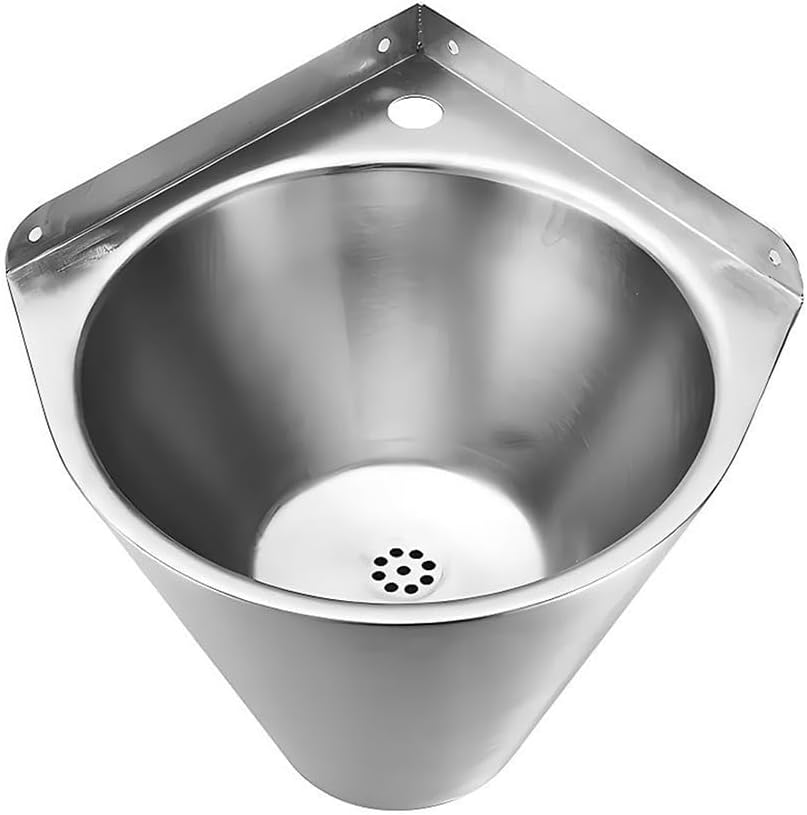 Stainless Steel Utility Sink, Wall-Mounted Single Bowl Sink, Small Triangle Wash Basin, Kitchen Washing Sink, for Restaurant, Laundry, Garage,Silvere-32.5x32.5x21cm