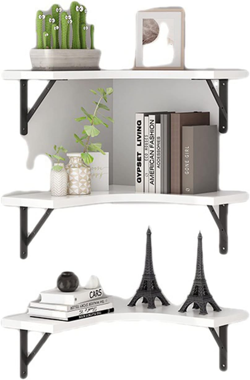 Floating Corner Bookshelf Wall Mounted Wood Shelf for Bedroom Living Room Office Bathroom Light Walnut 2 Tier Display Shelves