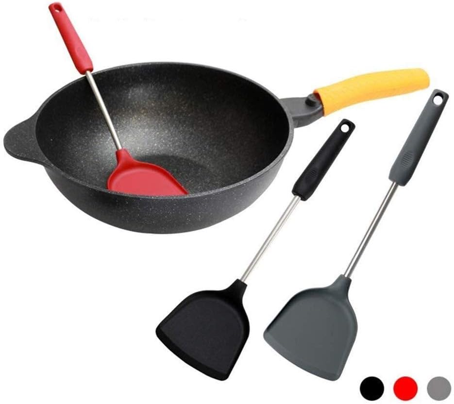 Kitchen Spatula Heat Resistant Silicone and Stainless Steel - Slotted Spatula Rubber Grip Flexible Silicone Spatula(D)