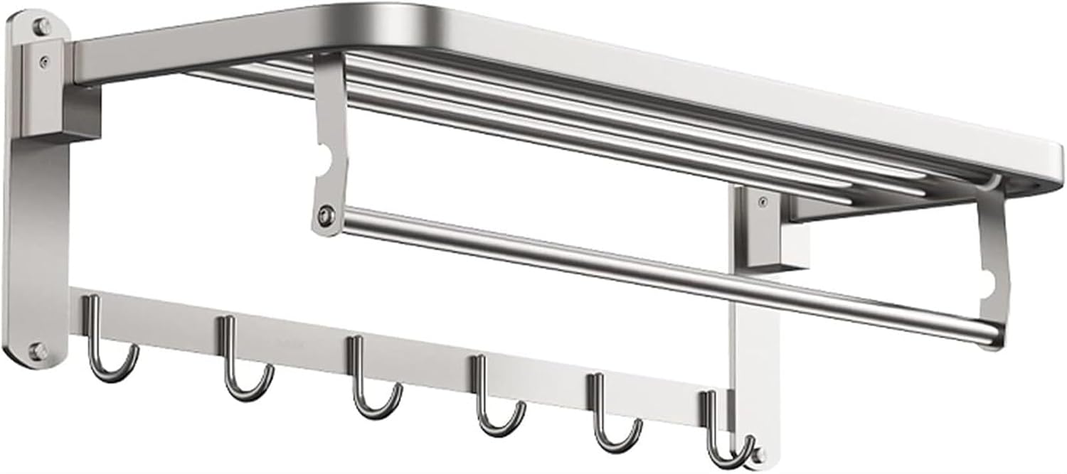 Bathroom Shelf Wall Floating Bathroom Bathroom Shelves Wall Mounted，Foldable Wall Mounted Double Towel Holder with Towel Bar Polished 304 Stainless Steel Towel Shelf Floating Shelves Corner Shower ( S