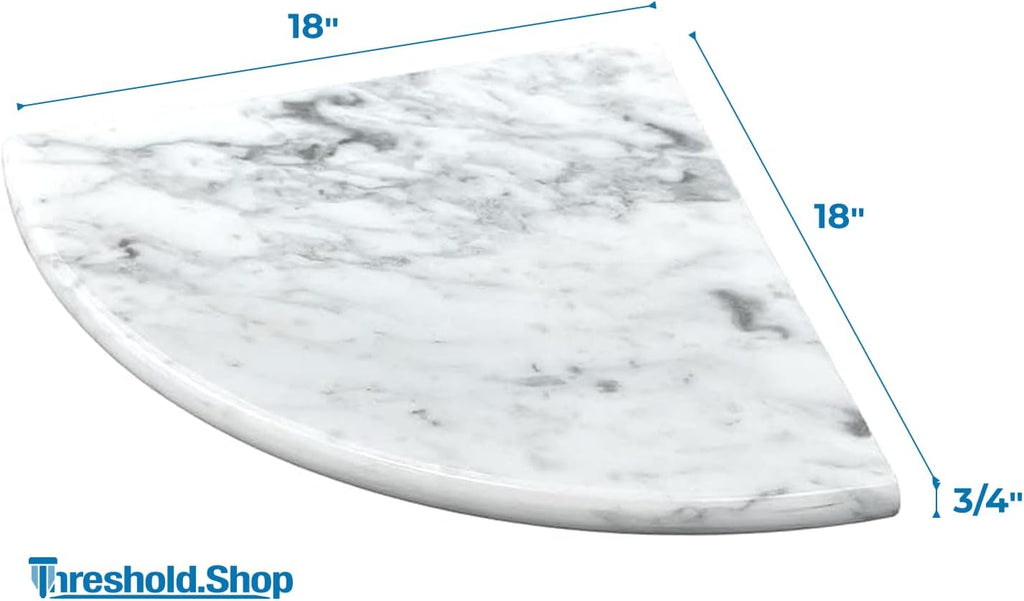 18 Inch Italian White Carrara Marble Corner Shower Seat Bathroom Caddy, Wall Mounted Shower Shelf, Classic Flatback Design