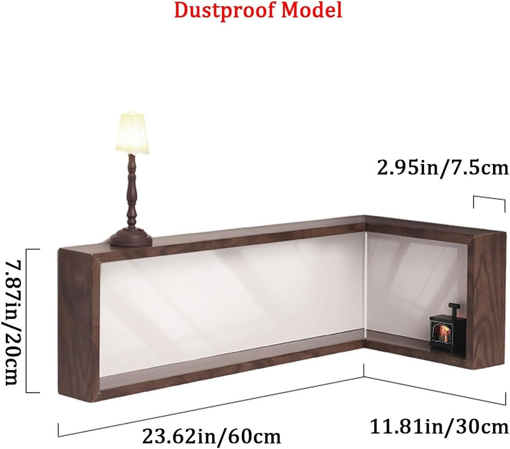 Wall Mounted Corner Shelf - Floating Shelves Save Space with Light Corner Display Shelf Stand Dustproof Storage, Heavy Duty Floating Shelves with LED Lights