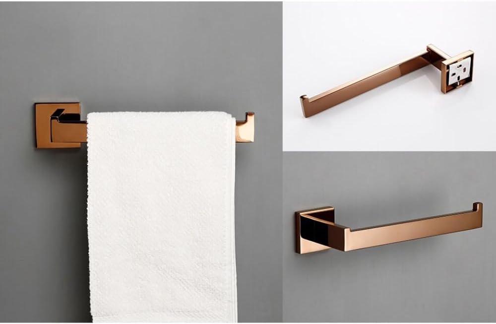 Rose Gold Stainless Steel Wall-Mounted Robe Hook Toilet Paper Holder Towel Bar Towel Ring Bathroom WC Accessories Sets,RG,Towel Bar