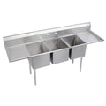 Elkay Foodservice 3 Compartment Sink, 88'X25.75' OA, 36' Working Height, 16X20 Bowl, 12 Deep, 10.75' Backsplash, Left & Right 18' Drainboards, 8' On Center Faucet Hole, Galvinized Legs, Adjustable Feet, 16 Gauge 300 Series Stainless Steel, NSF Certified