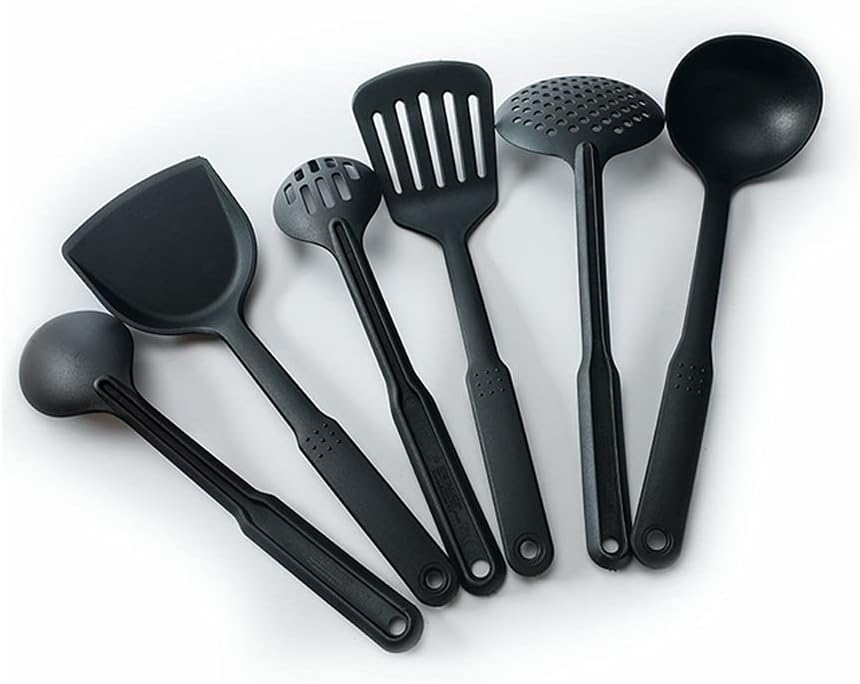 6pcs/set Black Kitchen Utensils Set Non-stick Kitchenware Cooking Tools Spoon Soup Ladle Spatula Shovel Tools Gadget Accessories