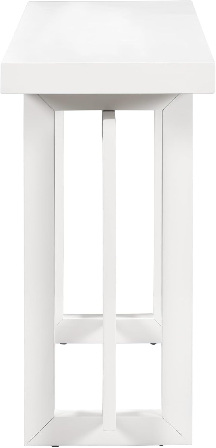 Merax Wood Entryway Console Table, Modern Line Frame with Industrial Concrete Top, for Living Room/Hallway/Foyer, White