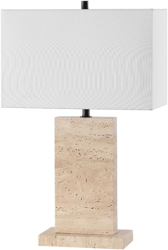 SAFAVIEH Couture Collection Jennabriana Travertine/Black 26-inch Dimmable Table Lamp for Bedroom Living Room Home Office Desk Nightstand