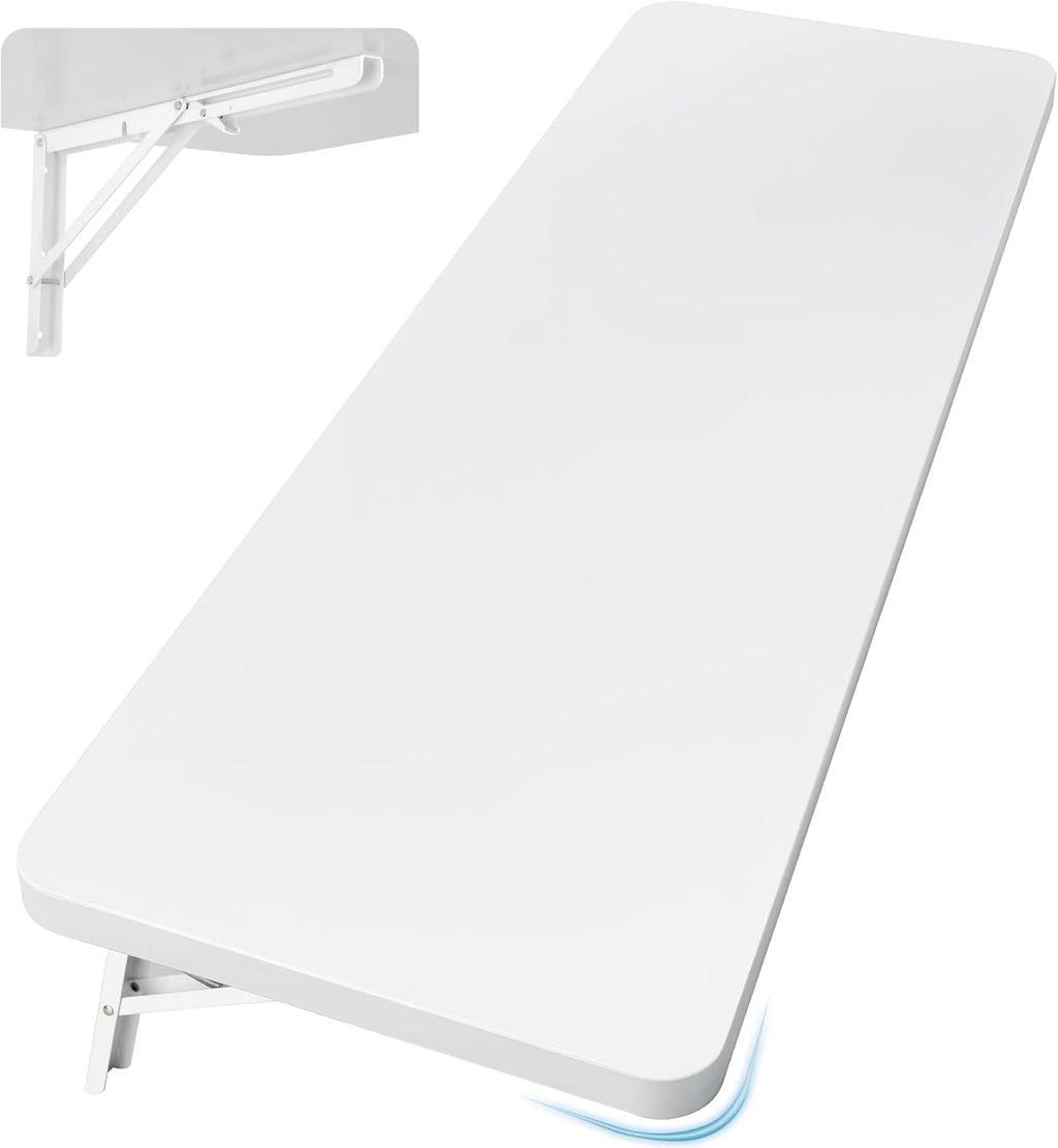 Neoaider Wall Mounted Folding Table 47.2'L x 19.7'W, Laundry Folding Table with Heavy Duty Metal Collapsible Shelf Brackets, Wall Mounted Desk Fold Down for Small Spaces, White