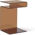 Glass Nightstand End Table, Amber Color S-Shape Bedside Tables, Modern Small Side Table for Living Room, Sofa Nightstand (Brown S-Shape)