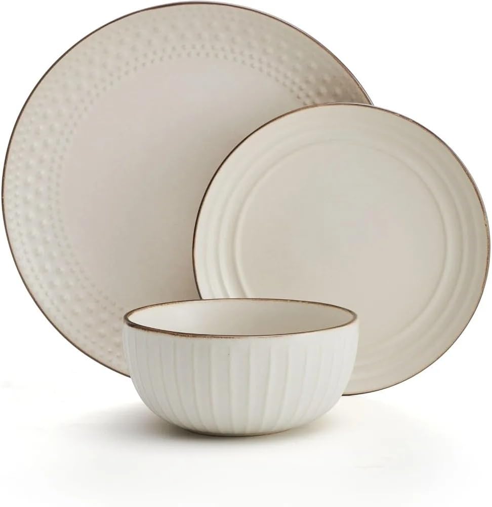 Cream Dish Kitchen Tableware Set of Plates 12 Piece Dinnerware Ceramic Dishes to Eat Plate Dinner Sets