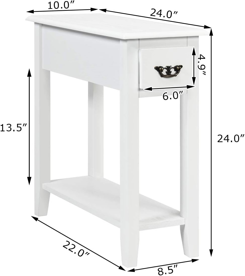 Tangkula Narrow End Table, Wood Small Side Table with Drawer & Open Shelf, Slim Nightstand for Small Spaces, Skinny Bedside Table for Living Room Bedroom, 9.8 x 23.6 x 23.6 Inches
