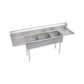 Elkay Foodservice 3 Compartment Sink, 106'X25.75' OA, 36' Working Height, 20X20 Bowl, 14 Deep, 9.75' Backsplash, Left & Right 20 Drainboards, 8' On Center Faucet Hole, Galvinized Legs, Adjustable Feet, 16 Gauge 300 Series Stainless Steel, NSF Certified