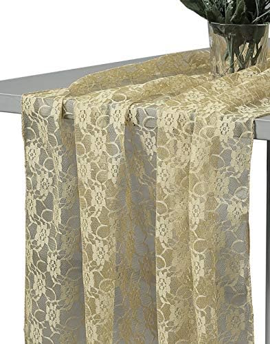 VDS Table Runner Lace Runner for Wedding Reception Party Table Decoration 27 x120 Inch (Pack of 15 Champagne Gold)