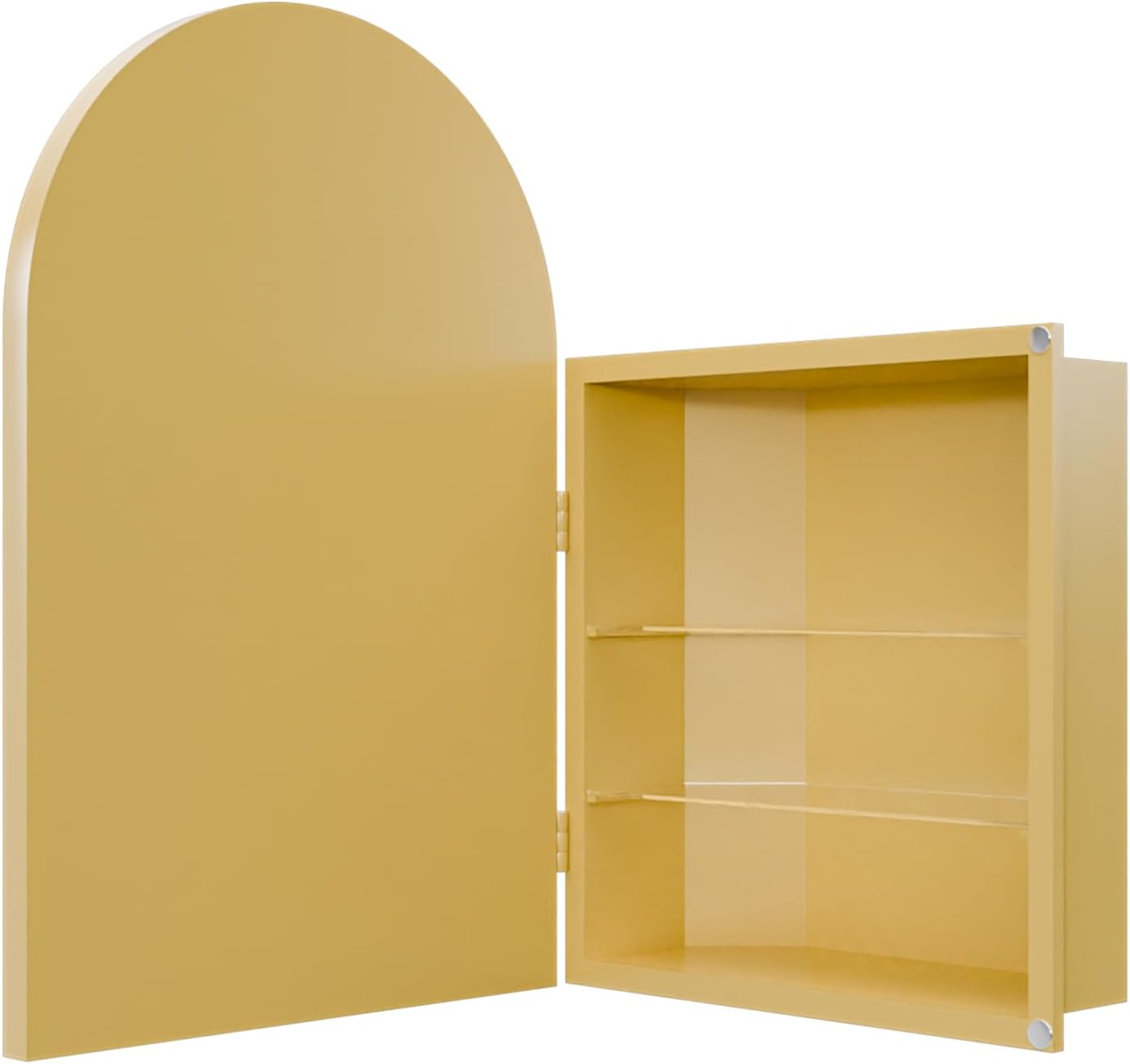 18x24 Inch Metal Corner Medicine Cabinet with Arched Mirror, Matte Gold, Adjustable Tempered Glass Shelves, Space-Saving Wall-Mounted Bathroom Storage Organizer for Small Bathrooms