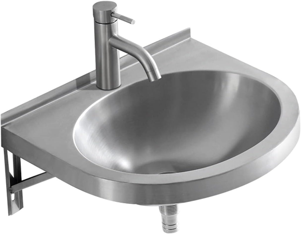 Stainless Steel Single Bowl Sink Wall-Mounted Triangle Wash Basin Kitchen Sink, Easy to Install(with Faucet and Inlet Pipe) (Color : Silver, Size : A) (Silver A)