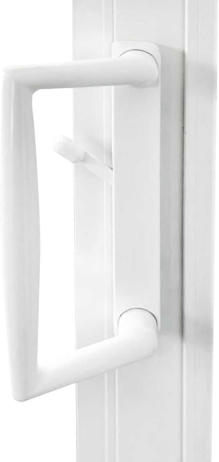 9 in White PGT Sliding Glass Patio Door Handle Set, Surface Mount Replacement with Thumb Latch Lever, Screws and Keepers, 4-15/16 in Hole Spacing Repair Kit