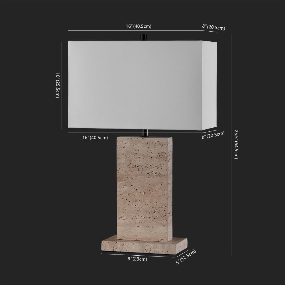 SAFAVIEH Couture Collection Jennabriana Travertine/Black 26-inch Dimmable Table Lamp for Bedroom Living Room Home Office Desk Nightstand