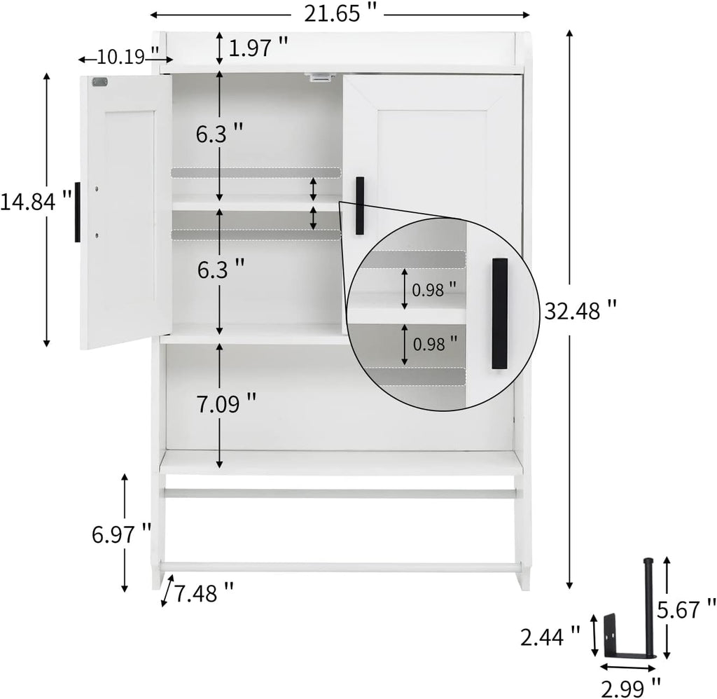 apexnova Bathroom Wall Cabinet, Wooden Medicine Cabinet Over The Toilet with Adjustable Inner Shelf, Wall Mounted Cabinet with Doors for Bathroom Storage, Hanging Cabinet for Wall with Towels Bar